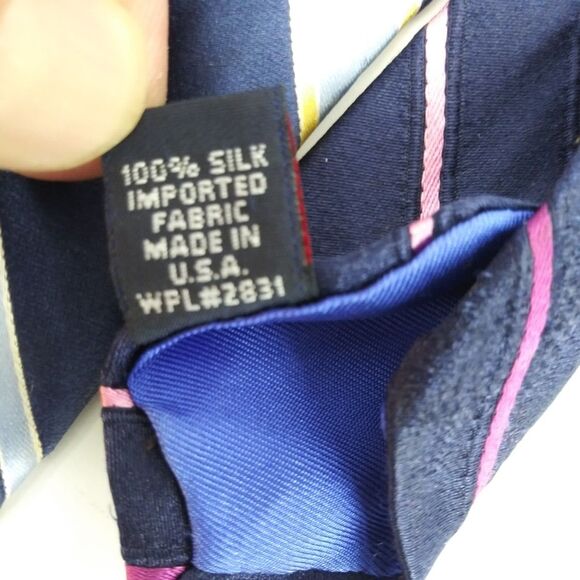 Tommy Hilfiger Mens Necktie 100% Silk Blue Gold Striped Tie - 58" x 3.75" - Picture 8 of 8